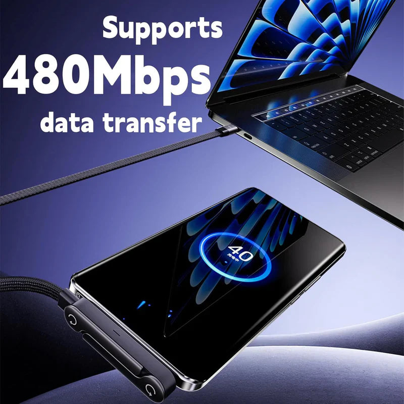 240W Foldable Type-C to C Fast Charger Cable For Android and Iphone