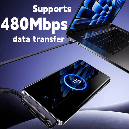 240W Foldable Type-C to C Fast Charger Cable For Android and Iphone