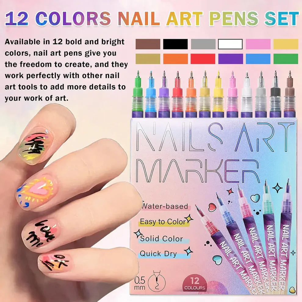 Nail Art Marker Pens | 12 Color Set